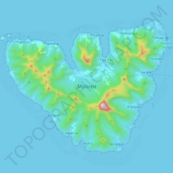 Mapa topográfico Mo’orea, altitud, relieve