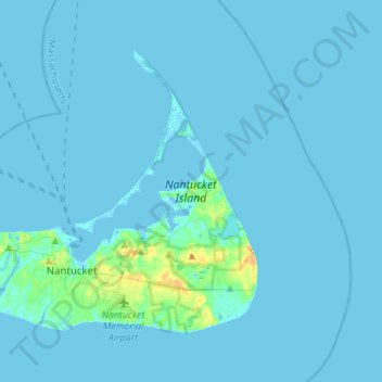Mapa topográfico Nantucket Island, altitud, relieve