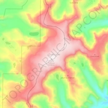 Mapa topográfico Quelccaya, altitud, relieve