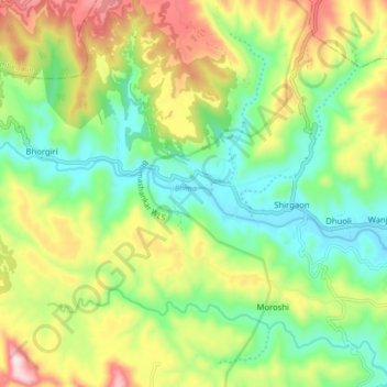 Mapa topográfico Bhima, altitud, relieve