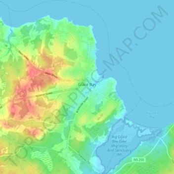 Mapa topográfico Glace Bay, altitud, relieve