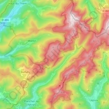 Mapa topográfico Réserve naturelle des Ballons Comtois, altitud, relieve