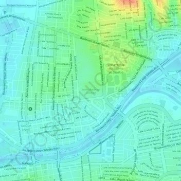 Mapa topográfico Jardín Botánico Culiacán, altitud, relieve