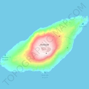 Mapa topográfico Ambae, altitud, relieve