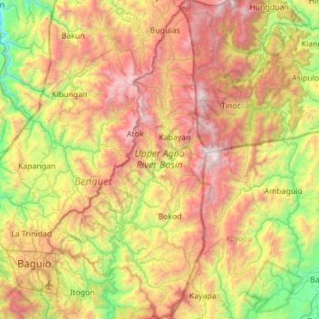 Mapa topográfico Upper Agno River Basin, altitud, relieve