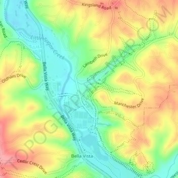 Mapa topográfico Blowing Springs Bike & Fitness Park, altitud, relieve