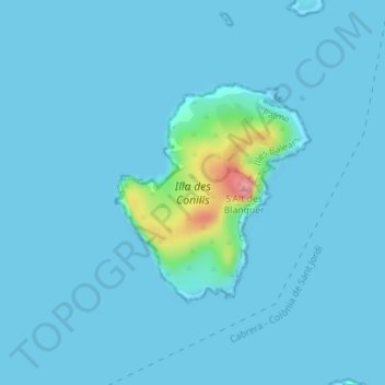 Mapa topográfico Isla Conejera, altitud, relieve