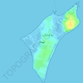 Mapa topográfico Omø, altitud, relieve