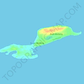 Mapa topográfico Pulau Medang, altitud, relieve