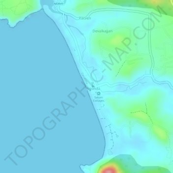 Mapa topográfico Agonda Beach, altitud, relieve