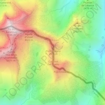 Mapa topográfico Cresta del Diablo, altitud, relieve