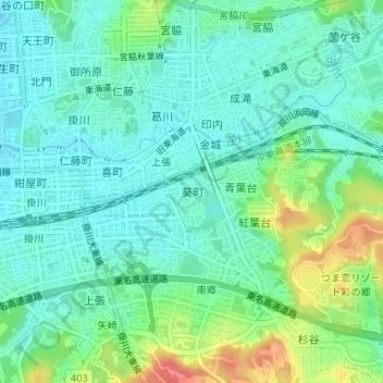 Mapa topográfico Aoi Park, altitud, relieve