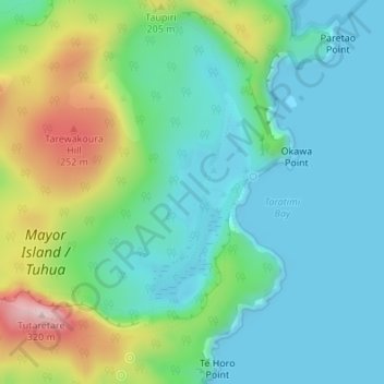 Mapa topográfico Lake Aroarotamahine, altitud, relieve