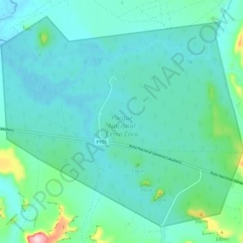 Mapa topográfico Parque Nacional Cerro Corá, altitud, relieve
