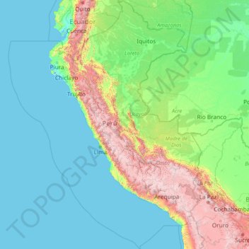 Mapa topográfico Perú, altitud, relieve