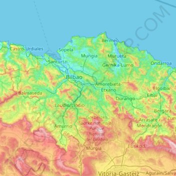 Mapa topográfico Vizcaya, altitud, relieve