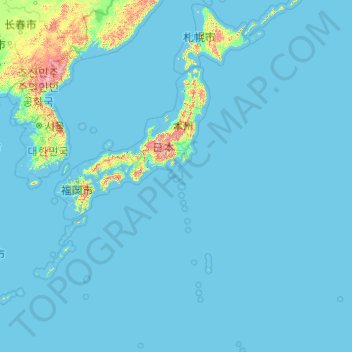 Mapa topográfico Japón, altitud, relieve