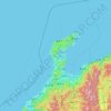 Mapa topográfico Prefectura de Ishikawa, altitud, relieve