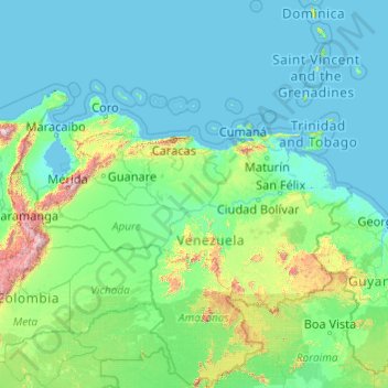 Mapa Topografico Venezuela Altitud Relieve