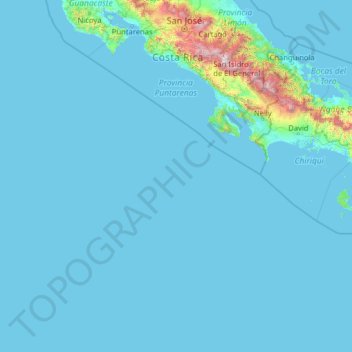 Mapa topográfico Provincia Puntarenas, altitud, relieve