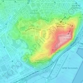 Mapa Topografico Parc De Montjuic Altitud Relieve