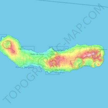 mapa sao miguel Mapa topográfico São Miguel Island, altitud, relieve